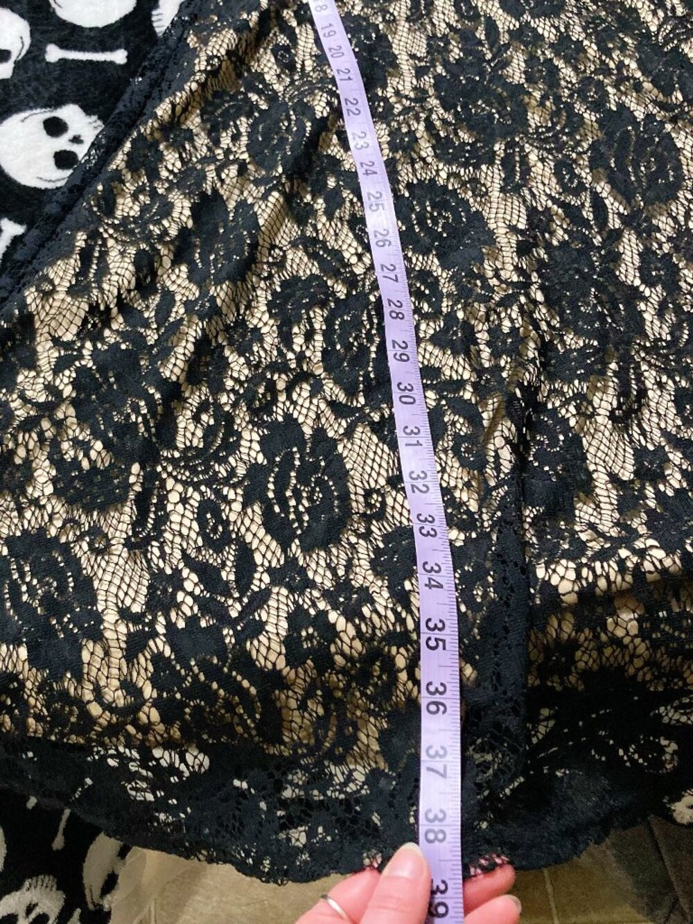 MAI TAI Black mesh floral lace a-line dress w/ beige underlay goth SMALL MEDIUM - Picture 5 of 12